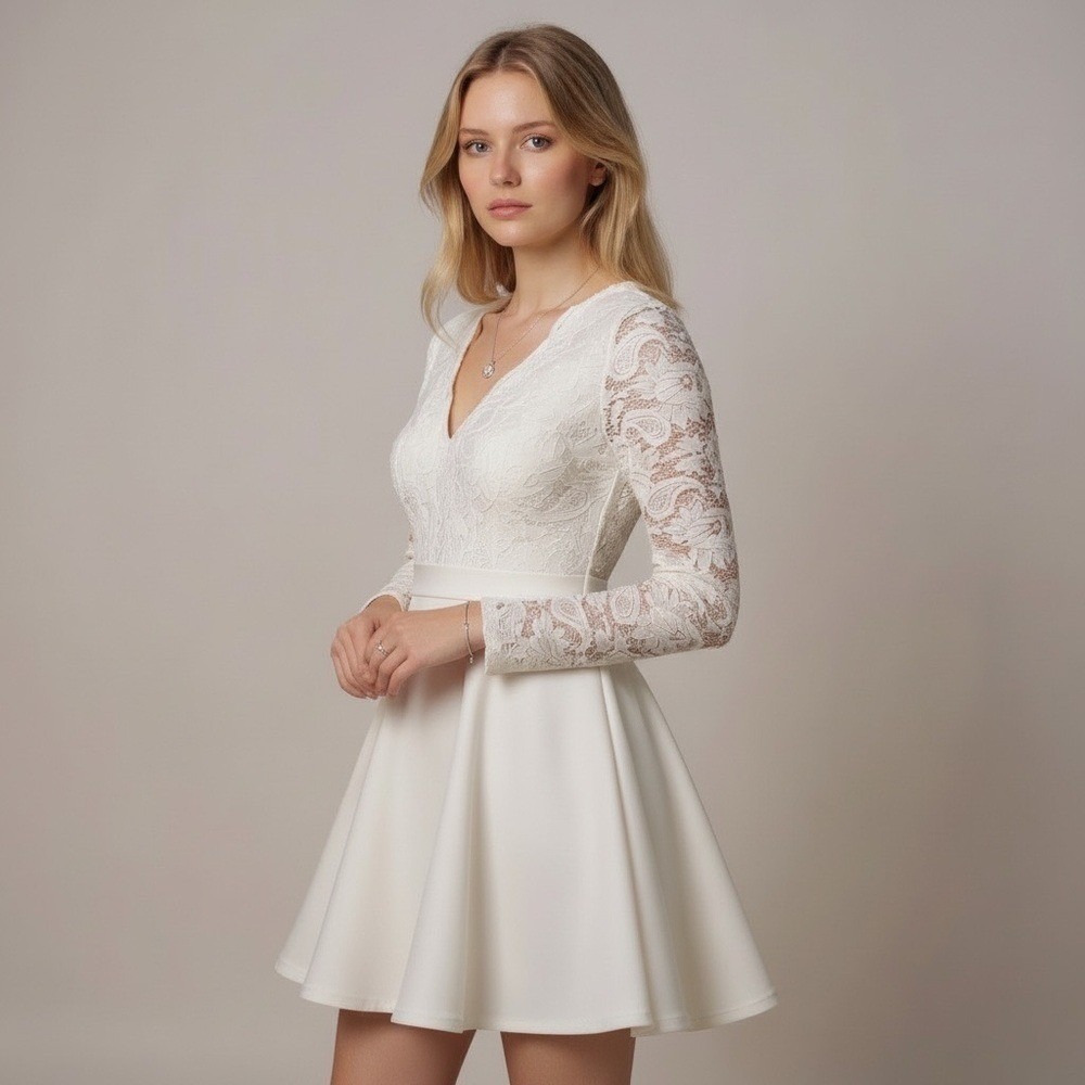 Privy Floral Lace Babydoll Mini Dress Womens S White V-Neck Fairycore Coquette